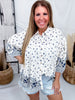 White Button Front Blouse With Blue Mixed Floral Print - Whiskey Skies - EASEL