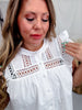 White Button Front Top With Lace Yoke & Ruffled Sleeves - Whiskey Skies - WHITE BIRCH