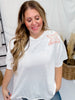 White & Coral Mineral Washed Star Patch Short Sleeve Top - Whiskey Skies - BLUEVELVET