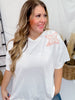 White & Coral Mineral Washed Star Patch Short Sleeve Top - Whiskey Skies - BLUEVELVET
