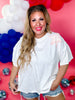 White & Coral Mineral Washed Star Patch Short Sleeve Top - Whiskey Skies - BLUEVELVET