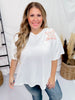 White & Coral Mineral Washed Star Patch Short Sleeve Top - Whiskey Skies - BLUEVELVET