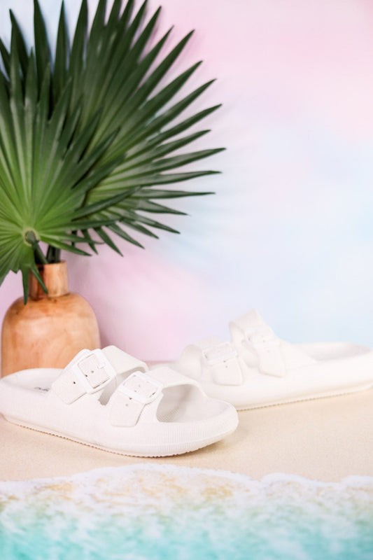 White Cushioned Waterproof Slides - Whiskey Skies - SPRING FOOTWEAR