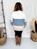 White & Denim Mixed Fabric Striped Sweatshirt - Whiskey Skies - JADE BY JANE