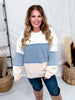 White & Denim Mixed Fabric Striped Sweatshirt - Whiskey Skies - JADE BY JANE
