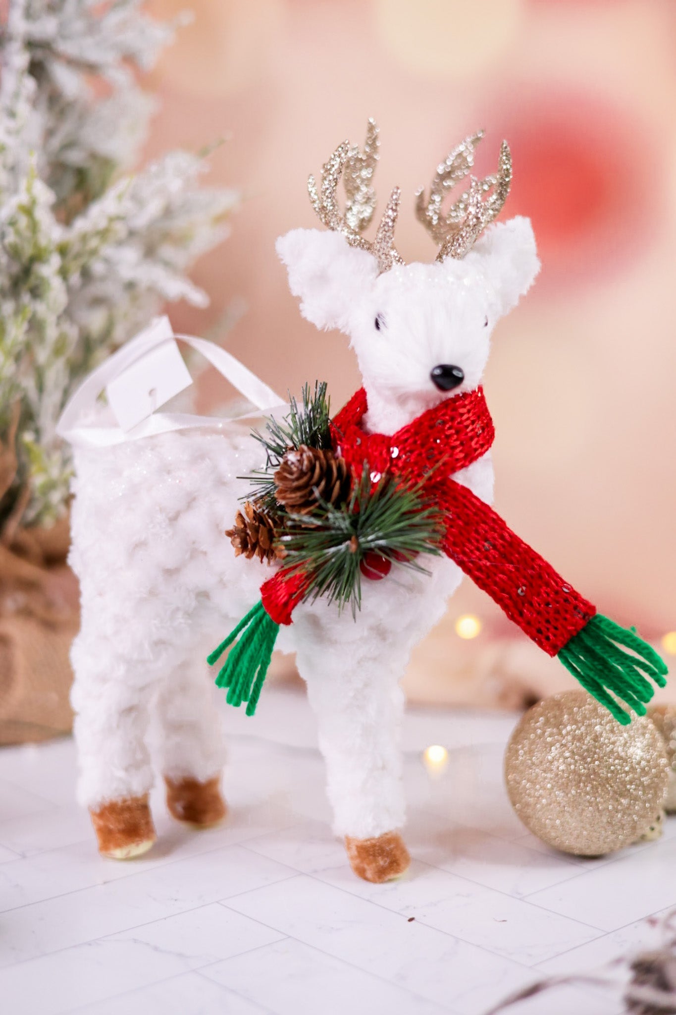 White Fabric Christmas Deer Ornaments (2 Styles) - Whiskey Skies - SPECIAL T IMPORTS INC