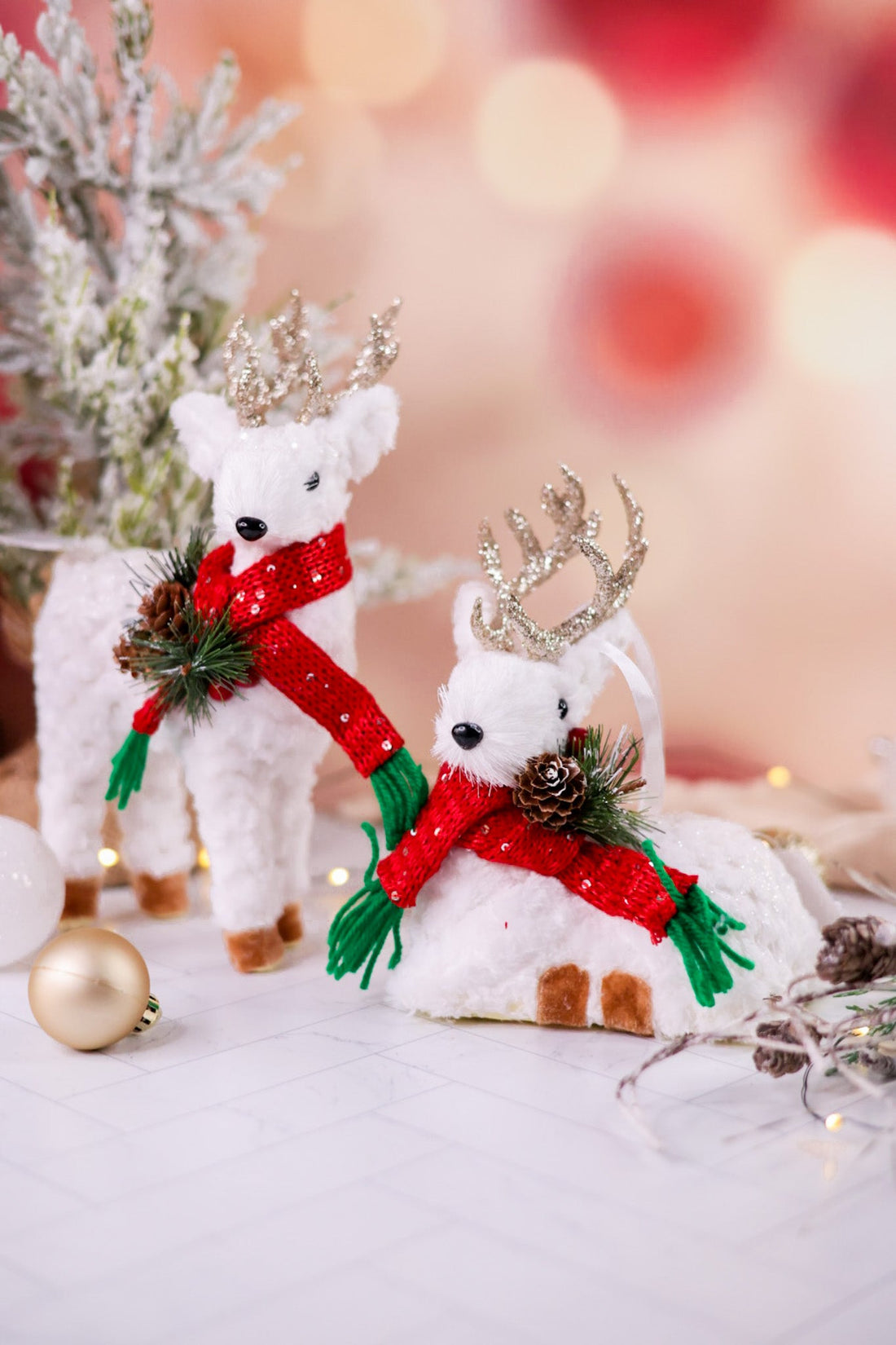 White Fabric Christmas Deer Ornaments (2 Styles) - Whiskey Skies - SPECIAL T IMPORTS INC