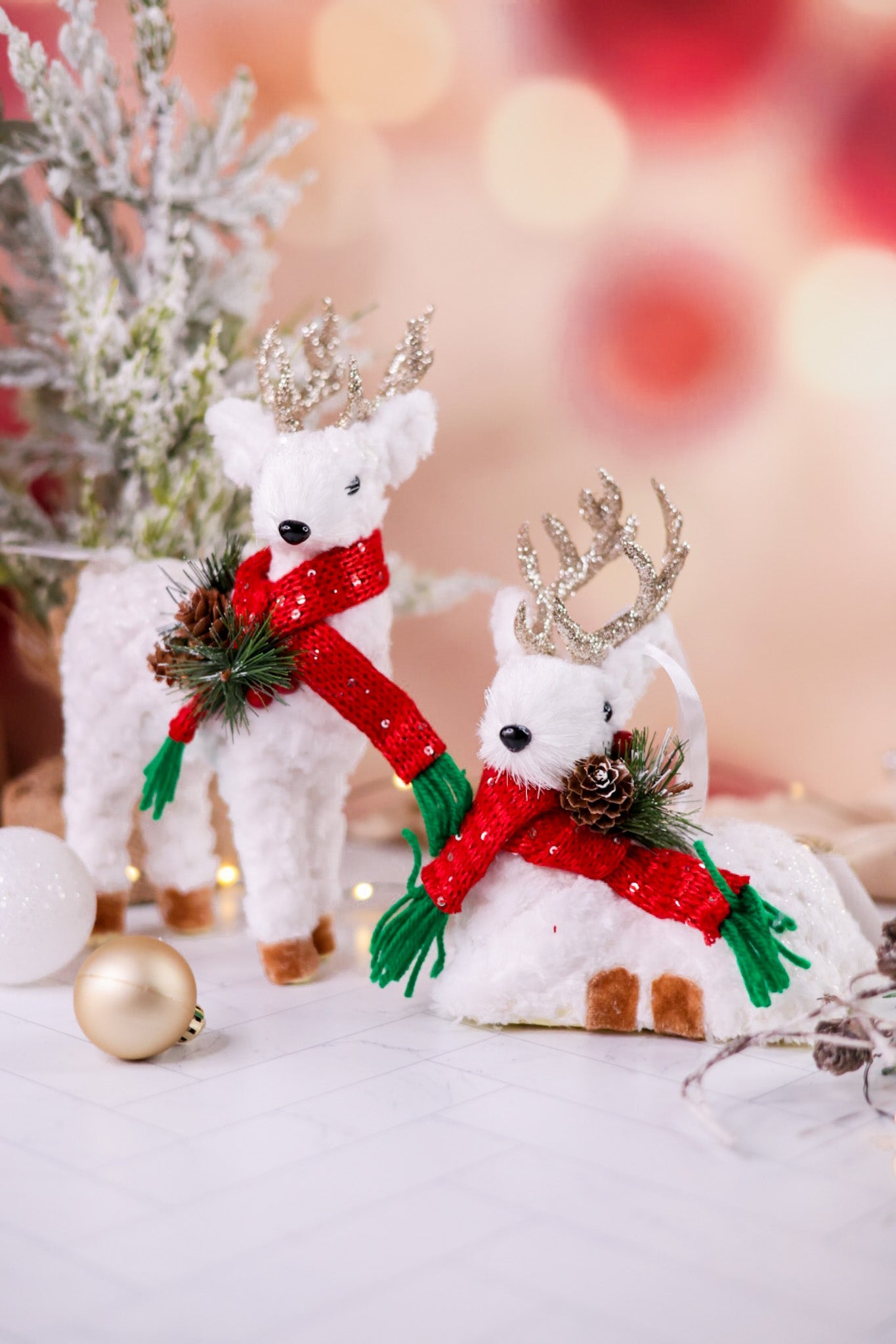 White Fabric Christmas Deer Ornaments (2 Styles) - Whiskey Skies - SPECIAL T IMPORTS INC