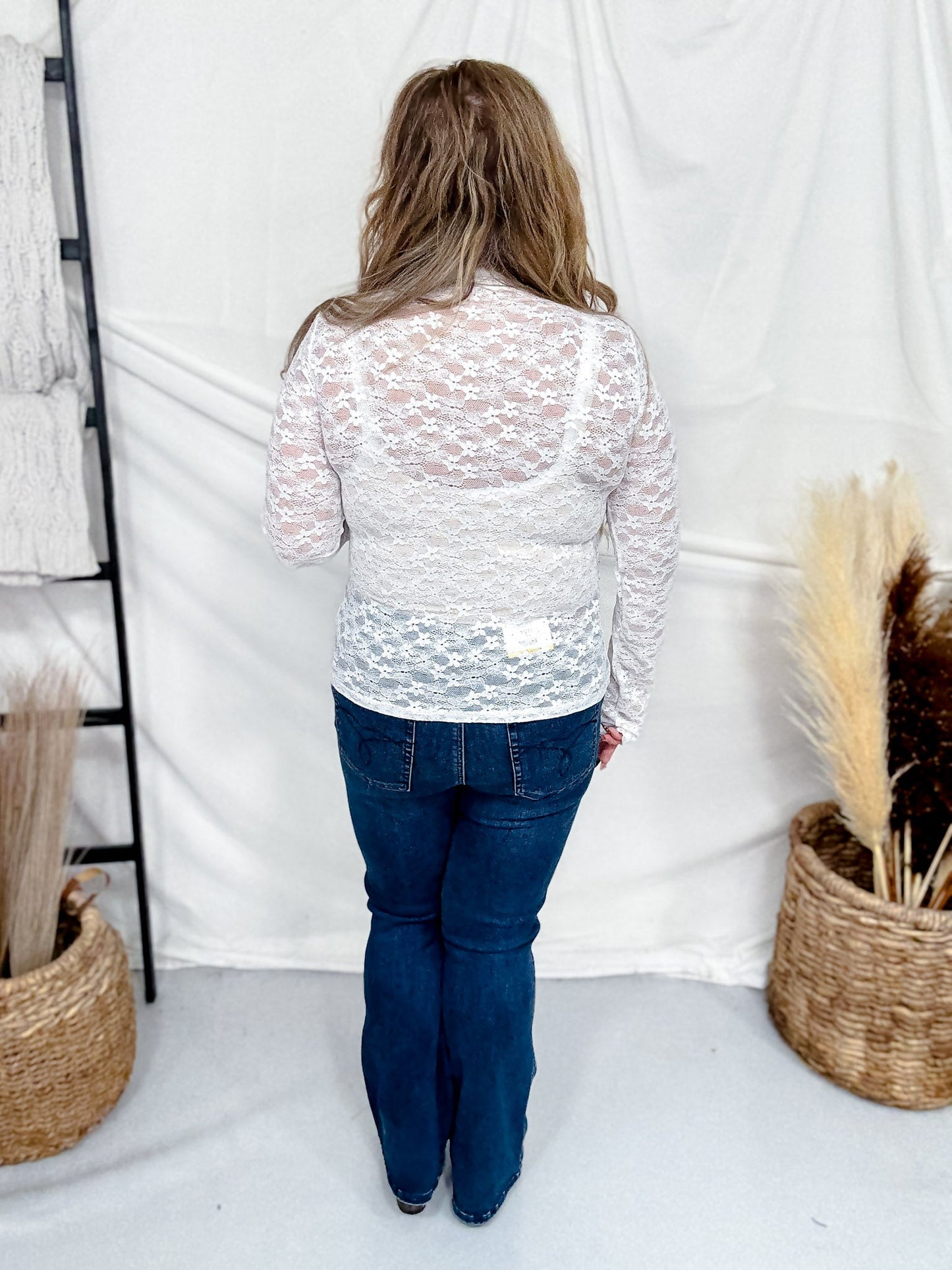 White Floral Lace Top With Rhinestone Accents - Whiskey Skies - WHITE BIRCH