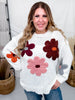 White Floral Warm Fall Floral Stitched Sweater - Whiskey Skies - KATYDID