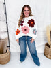 White Floral Warm Fall Floral Stitched Sweater - Whiskey Skies - KATYDID