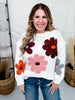 White Floral Warm Fall Floral Stitched Sweater - Whiskey Skies - KATYDID