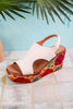 White Freddie Wedges with Floral Cork Heel - Whiskey Skies - CORKYS FOOTWEAR