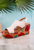 White Freddie Wedges with Floral Cork Heel - Whiskey Skies - CORKYS FOOTWEAR