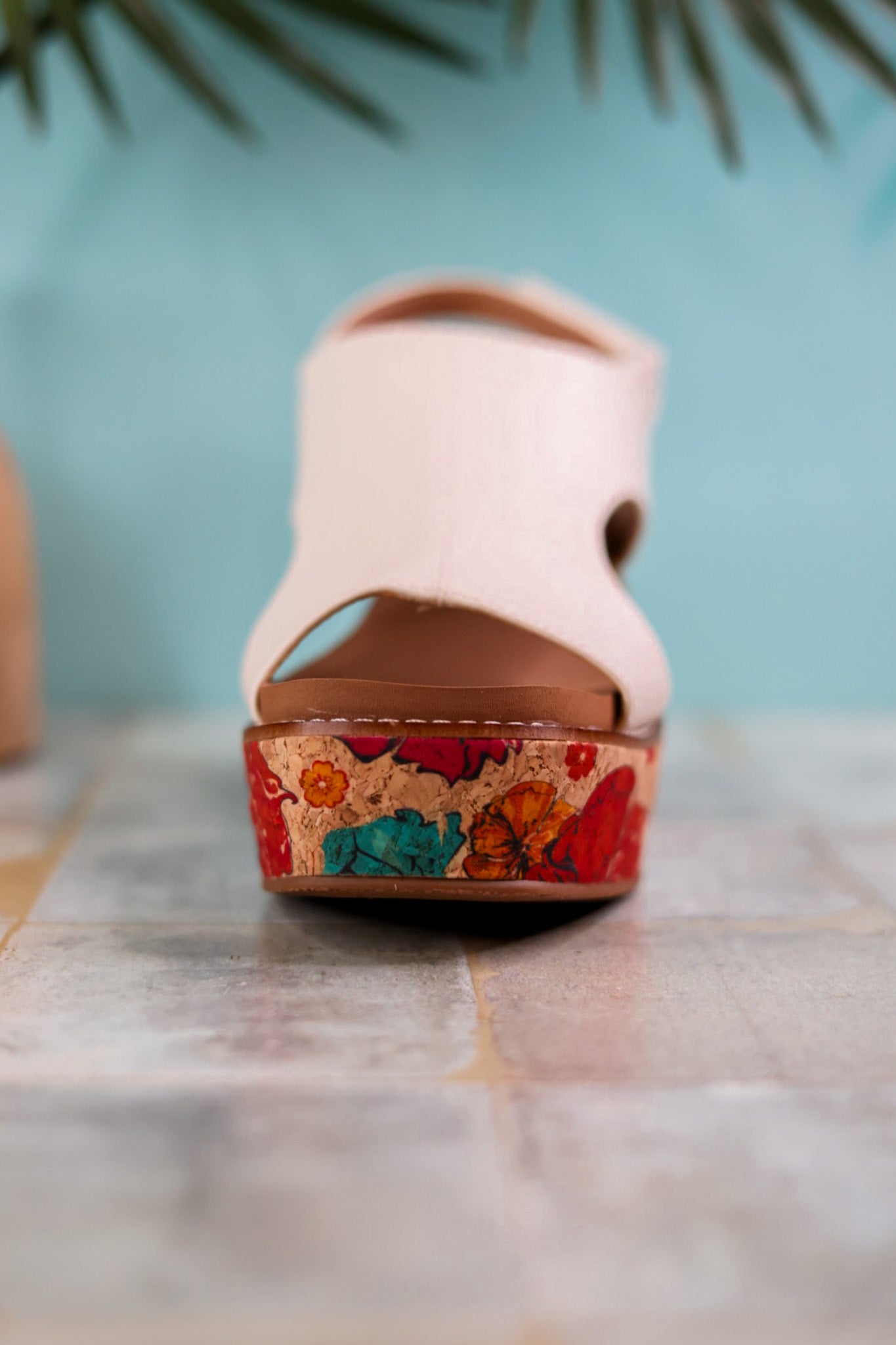 White Freddie Wedges with Floral Cork Heel - Whiskey Skies - CORKYS FOOTWEAR