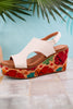 White Freddie Wedges with Floral Cork Heel - Whiskey Skies - CORKYS FOOTWEAR