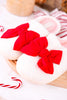 White Fuzzy Slippers With Red Bow - Whiskey Skies - THE DARLING EFFECT