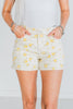 White Judy Blue Flower Print Denim Shorts - Whiskey Skies - JUDY BLUE