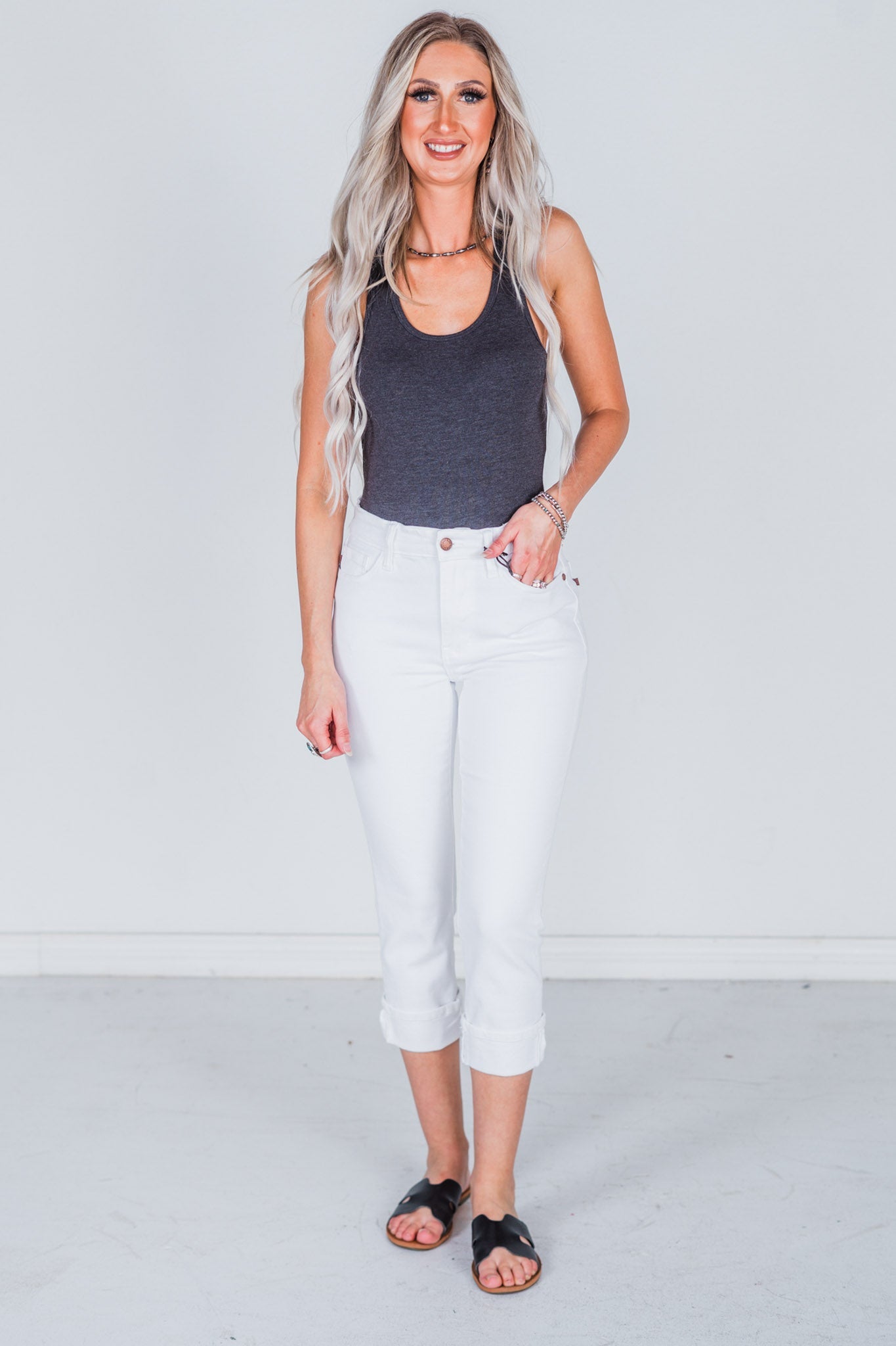 White Judy Blue Mid - Rise Capri's - Whiskey Skies - JUDY BLUE