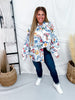 White Linen Button Down Top With Artistic Food Print - Whiskey Skies - EASEL
