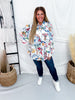 White Linen Button Down Top With Artistic Food Print - Whiskey Skies - EASEL