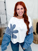 White Long Sleeve Top With Mixed Print Denim Patchwork Sleeves - Whiskey Skies - ODDI
