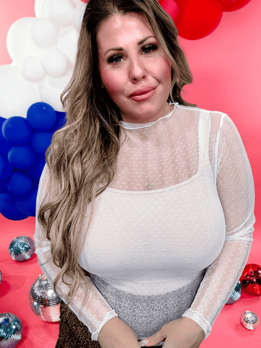 White Mesh Turtleneck Dot Matrix Top - Whiskey Skies - DAVI & DANI