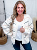 White Open Front Cardigan With Pink & Gray Stripes - Whiskey Skies - BIBI