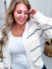 White Open Front Cardigan With Pink & Gray Stripes - Whiskey Skies - BIBI