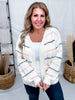 White Open Front Cardigan With Pink & Gray Stripes - Whiskey Skies - BIBI