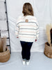 White Open Front Cardigan With Pink & Gray Stripes - Whiskey Skies - BIBI