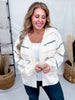 White Open Front Cardigan With Pink & Gray Stripes - Whiskey Skies - BIBI