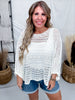 White Open Knit Cover Up With Dolman Sleeves - Whiskey Skies - COZY CO