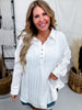 White Pleated V - Neck Long Sleeve Blouse - Whiskey Skies - COZY CO