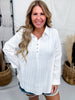White Pleated V - Neck Long Sleeve Blouse - Whiskey Skies - COZY CO