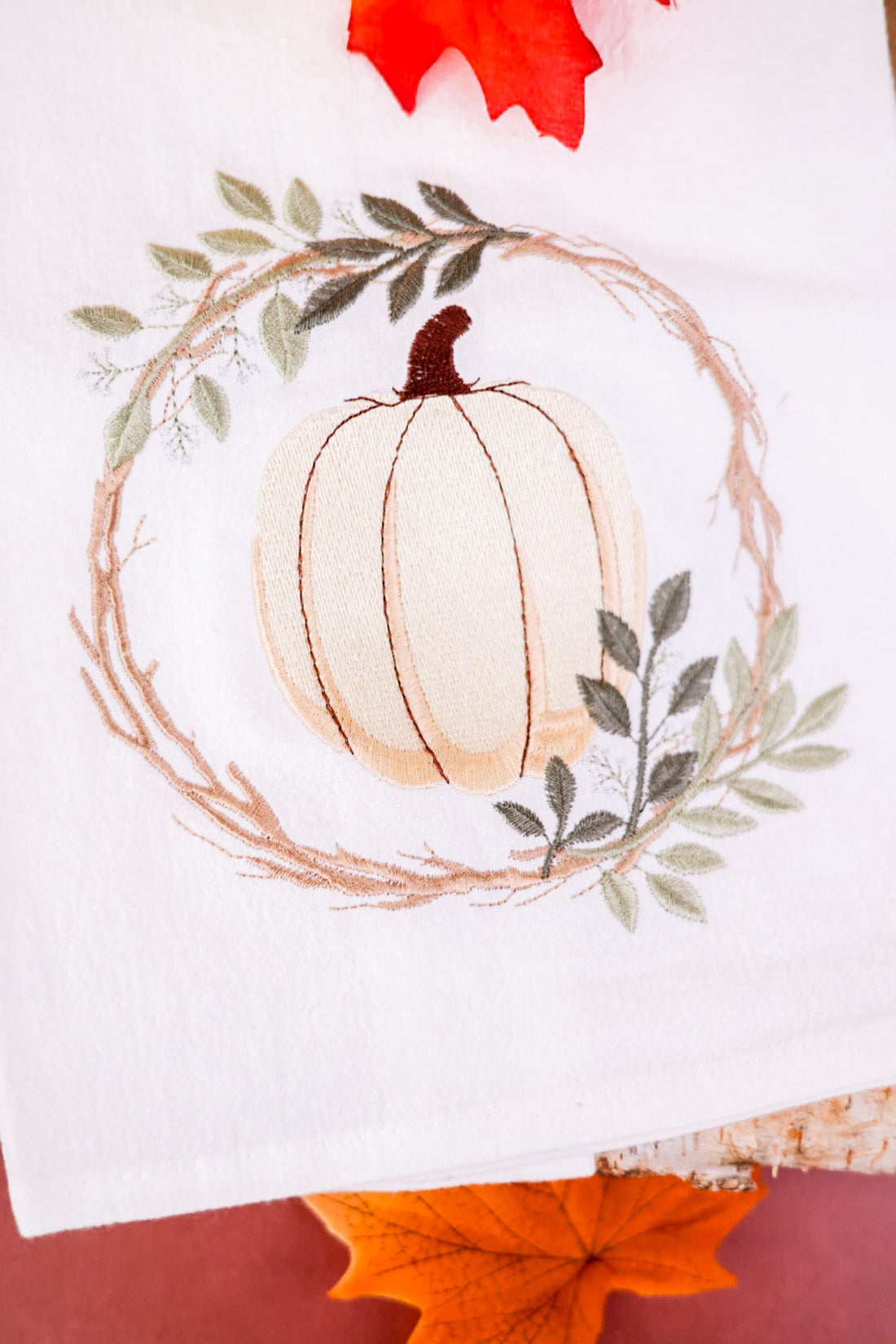 White Pumpkin Wreath Decorative Kitchen Towel - Whiskey Skies - C & F ENTERPRISES