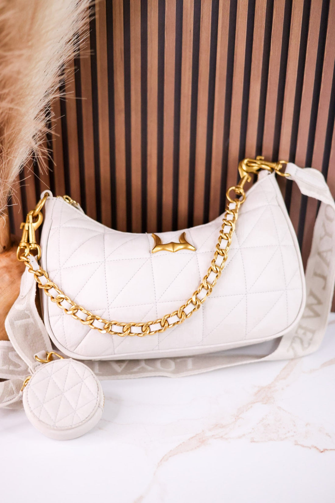 White Quilted Nappa Leather Bag - Whiskey Skies - MYRA BAGS