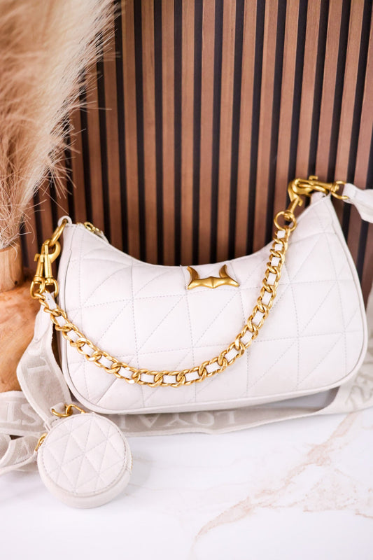 White Quilted Nappa Leather Bag - Whiskey Skies - MYRA BAGS
