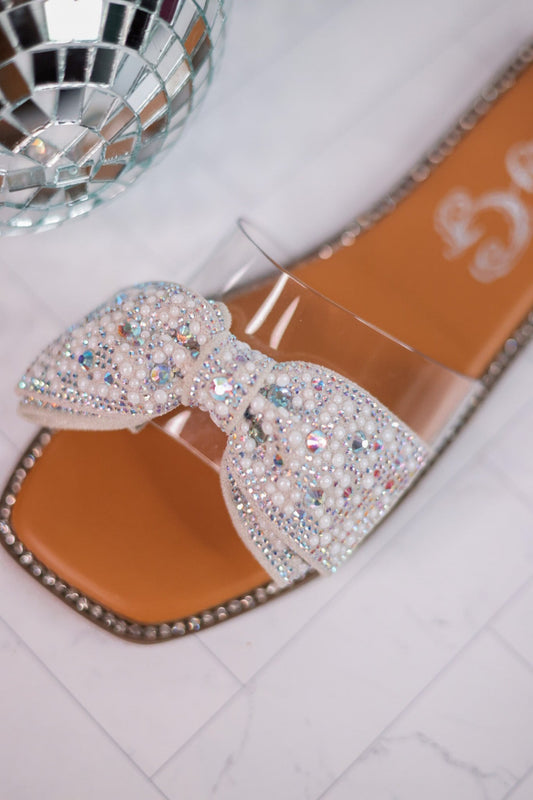 White Rhinestone Bow Sandals - Whiskey Skies - VERY G