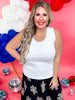 White Round Neck Tanktop with Rhinestones and Lace Trim - Whiskey Skies - DAVI & DANI
