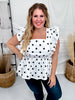 White Ruffle Sleeve Blouse W/ Polka Dot Print - Whiskey Skies - ODDI