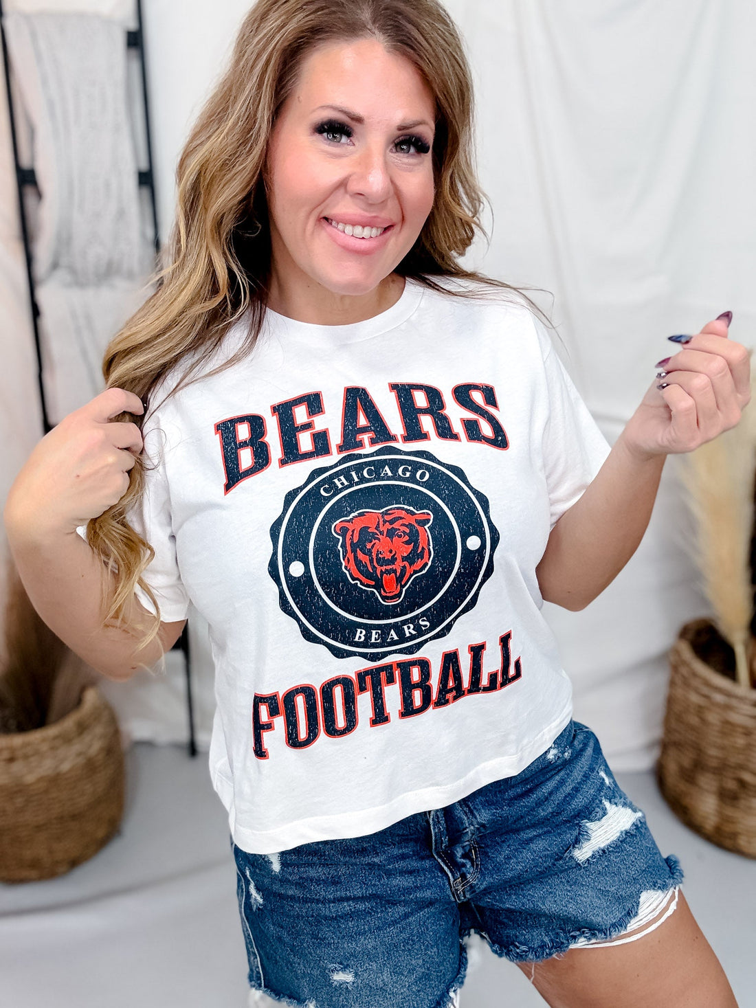 White Short Sleeve Licensed Chicago Bears Midi Tee - Whiskey Skies - GAMEDAY COUTURE