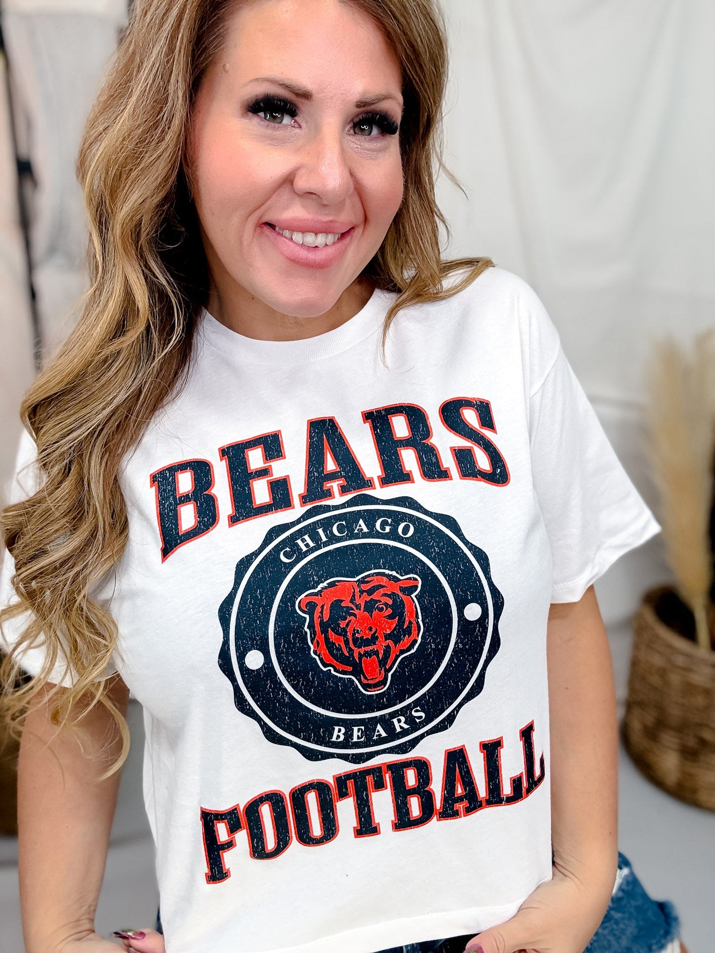 White Short Sleeve Licensed Chicago Bears Midi Tee - Whiskey Skies - GAMEDAY COUTURE