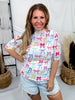 White Short Sleeve Mesh Top With Colorful Bow Print - Whiskey Skies - JESS LEA
