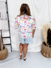 White Short Sleeve Mesh Top With Colorful Bow Print - Whiskey Skies - JESS LEA