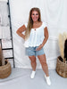 White Short Sleeve Swing Top With Tie Front - Whiskey Skies - STITCH & CO.