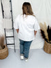 White Short Sleeve Top with Denim Front Pocket - Whiskey Skies - SEW IN LOVE