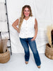 White Sleeveless Knit Top With Gold Buttons - Whiskey Skies - WHITE BIRCH