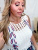White Sleeveless Open Knit Top With Red White & Blue Braiding - Whiskey Skies - BIBI