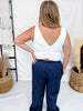 White Square Neck Tank Top With Asymmetrical Back - Whiskey Skies - ODDI